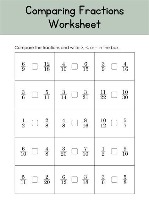 Comparing Fractions Worksheet