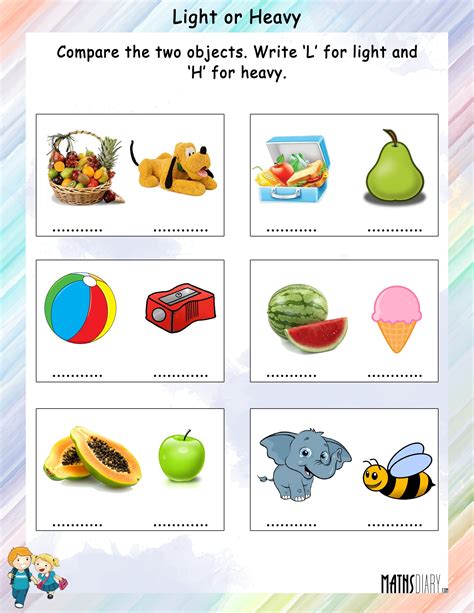 Comparing Heavy Vs Light Object Kids Worksheet Heavy And Light Objects Pictures - Heavy And Light Objects Pictures