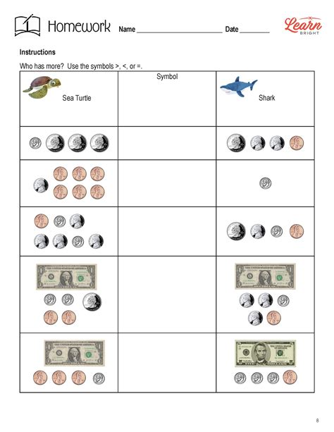 Comparing Money Amounts Education Com Comparing Money Amounts Worksheet - Comparing Money Amounts Worksheet