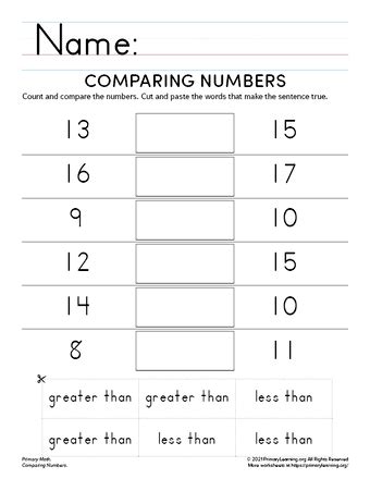 Comparing Numbers Cut And Paste Set 1 Primarylearning Cut And Paste Numbers - Cut And Paste Numbers