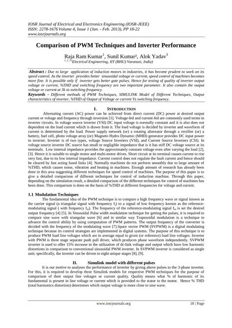 comparison of pwm techniques and inverter performance