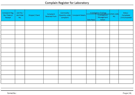 Complaints Log Sheet