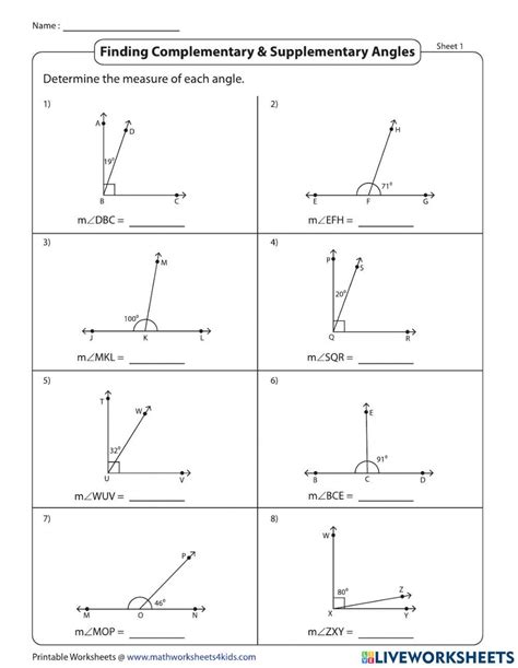 Complementary And Supplementary Angles Worksheet With Answers