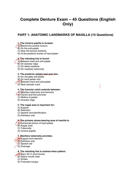 Complete Denture Exam Questions