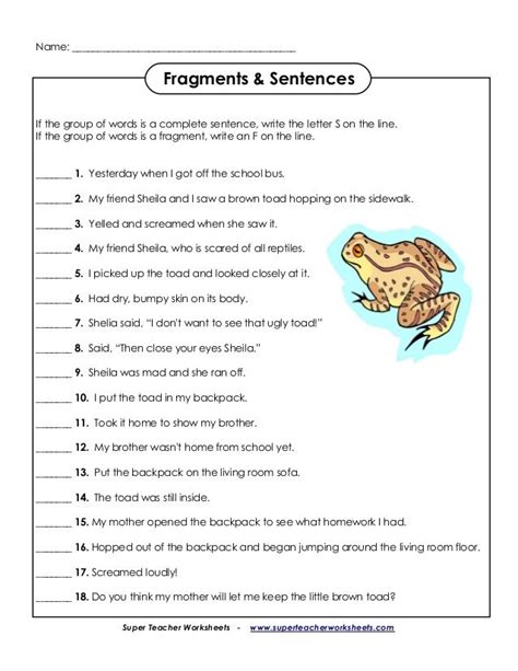 Complete Sentences Vs Fragments Printable Worksheets Education Com Sentence And Fragment Worksheet - Sentence And Fragment Worksheet