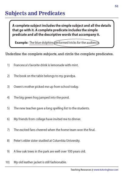 Complete Subject And Complete Predicate 3rd Grade Worksheets Simple And Complete Predicate Worksheet - Simple And Complete Predicate Worksheet
