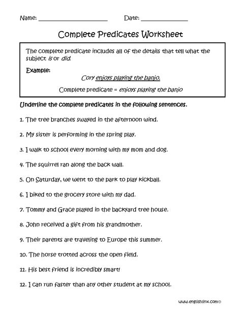 Complete Subject And Predicate Worksheet