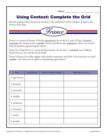 Complete The Grid Context Clues Worksheets For 5th Context Clues Worksheet 5th Grade - Context Clues Worksheet 5th Grade