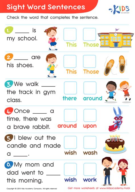 Complete The Sentence Common Sight Words Worksheet Education Kindergarten Sight Word Sentences Worksheets - Kindergarten Sight Word Sentences Worksheets