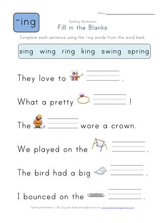 Complete The Sentences With Ing Words All Kids Ing Words First Grade Worksheet - Ing Words First Grade Worksheet