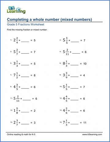 Completing A Whole Number Worksheets K5 Learning Improper Fraction Worksheets 4th Grade - Improper Fraction Worksheets 4th Grade