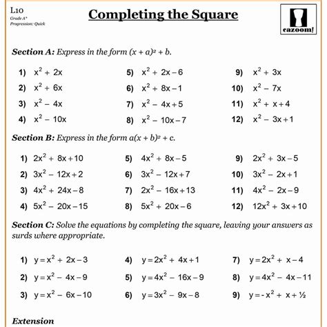 Completing The Square Worksheet 2nd Grade Math Worksheet 10 7 - 2nd Grade Math Worksheet 10.7