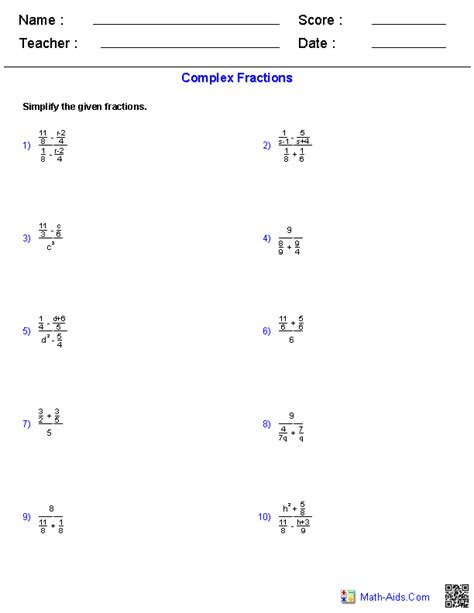 Complex Fractions Worksheet Complex Fractions Worksheet - Complex Fractions Worksheet