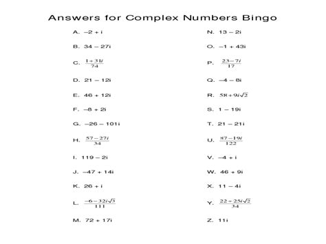 Complex Numbers Worksheet And Answers Complex Number Worksheet Answers - Complex Number Worksheet Answers