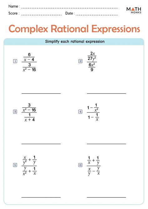 Complex Rational Expressions Worksheet