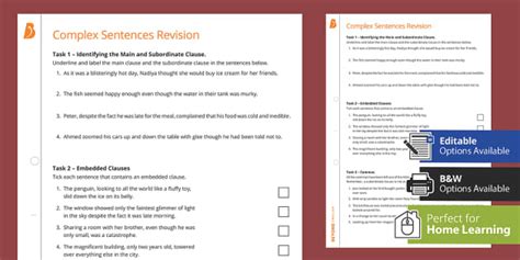 Complex Sentences Revision Worksheet Worksheet Twinkl Sentence Revision Worksheet - Sentence Revision Worksheet