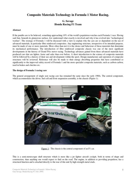 Composite Materials Technology And Formula 1 Motor Racing