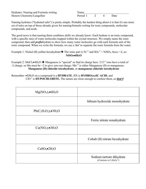 Composition Of Hydrates Worksheet Composition Of Hydrates Worksheet Answers - Composition Of Hydrates Worksheet Answers