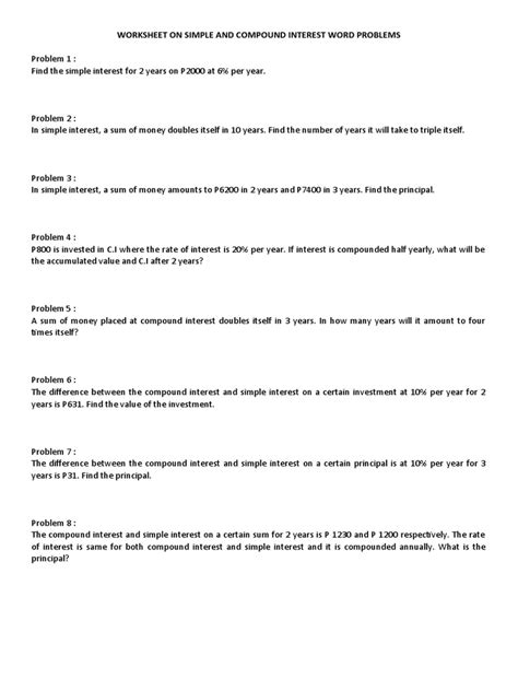Compound Interest Word Problems With Answers