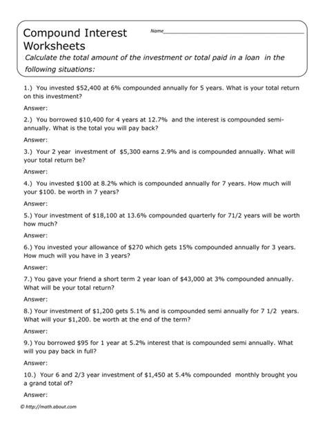 Compound Interest Worksheet And Answer Key Mathwarehouse Com Compounded Interest Worksheet - Compounded Interest Worksheet