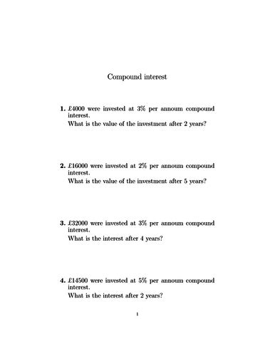 Compound Interest Worksheet With Answers Tes Simple Interest Worksheet With Answers - Simple Interest Worksheet With Answers