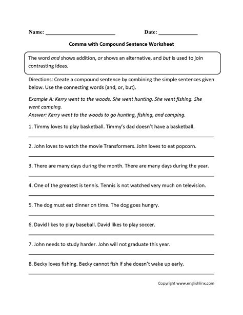 Compound Sentence Worksheets Punctuating Compound Sentences Worksheet - Punctuating Compound Sentences Worksheet