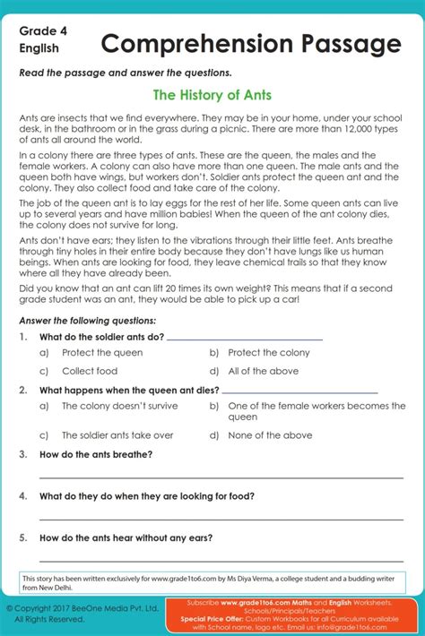 Comprehension For Class 4