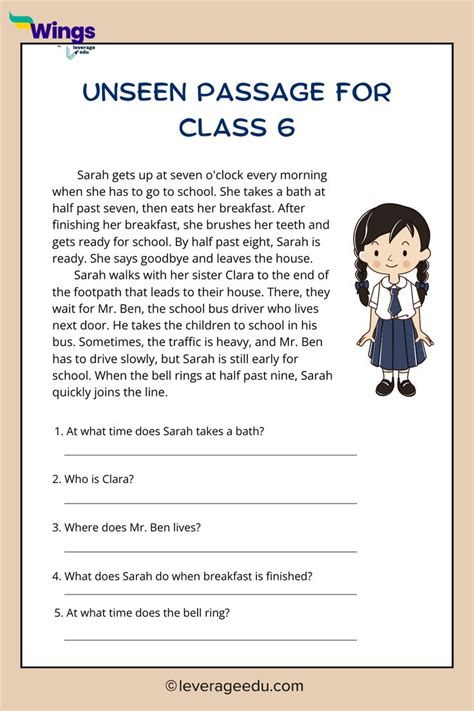 Comprehension For Class 6