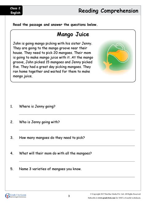 Comprehension Passage For Class 2