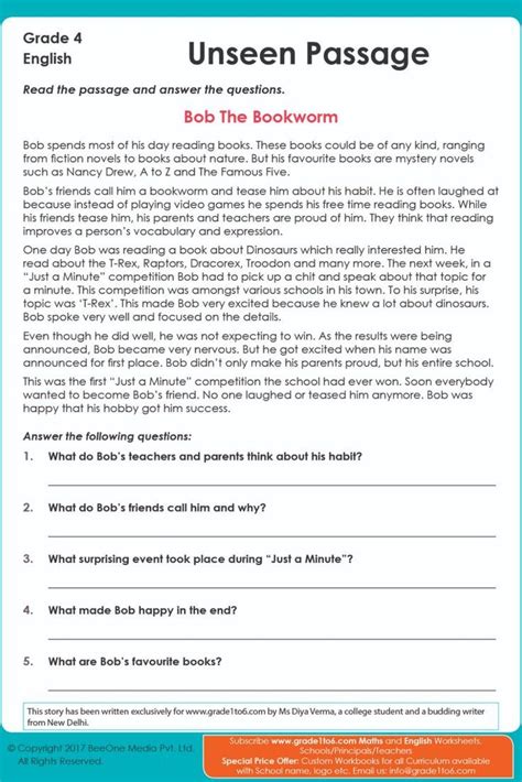 Comprehension Passage For Class 4