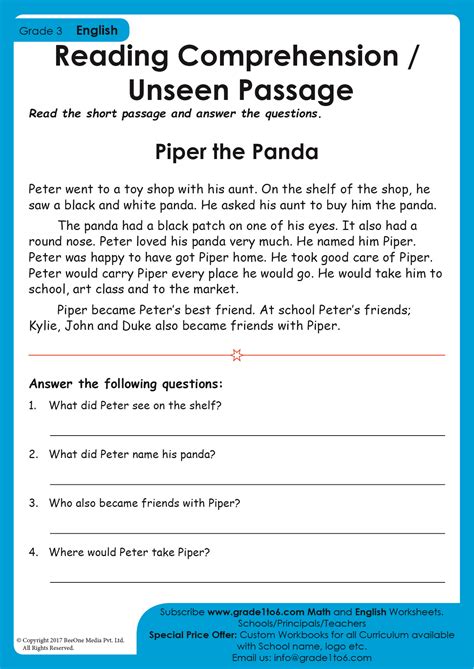 comprehension passages with questions answers