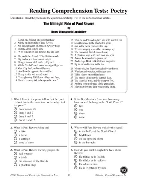 comprehension poems with multiple choice questions and answers