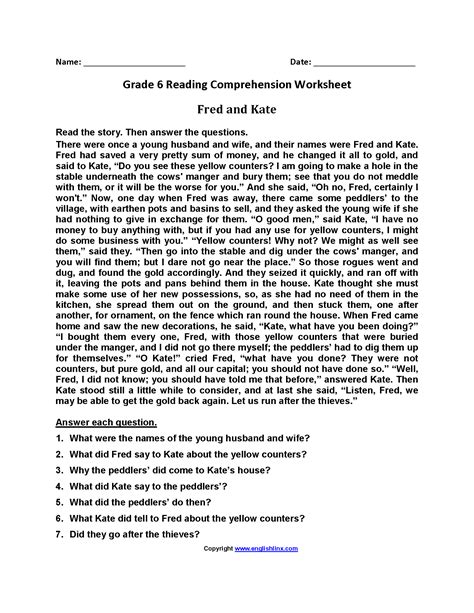 Comprehension Worksheets Grade 6   Grade 6 Reading Comprehension Fiction Free English Worksheets - Comprehension Worksheets Grade 6