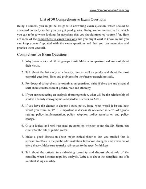 Comprehensive Examination Syllabus Sample Questions Of