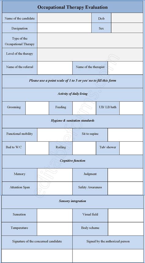 Comprehensive Occupational Therapy Evaluation Forms