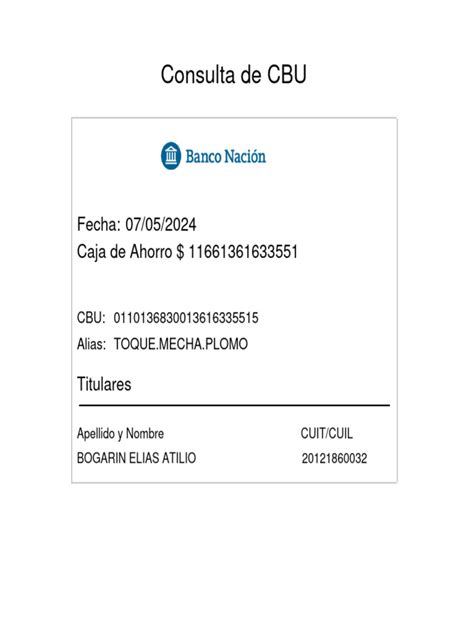 Comprobante De Cbu
