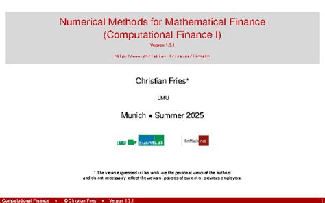 Computational Finance Numerical Methods For Pricing Financial Instruments Quantitative Finance