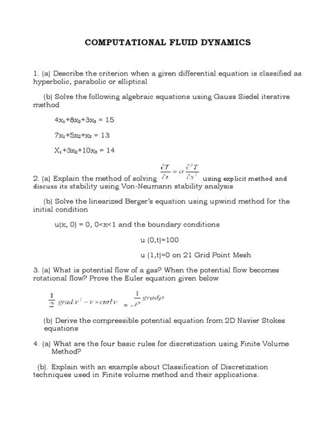 Computational Fluid Dynamics Exam Questions Answers