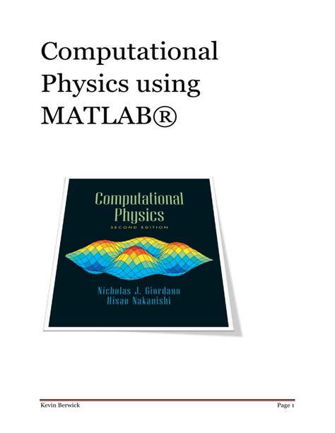 Computational Physics Using Matlab Purdue University