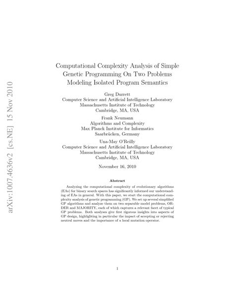 Full Download Computational Complexity Analysis Of Simple Genetic 