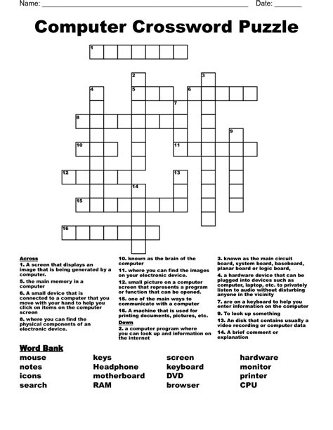 Computer And Internet Crossword Puzzle Answers Computer Puzzles With Answers - Computer Puzzles With Answers