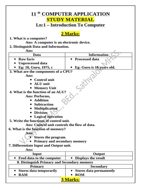 Computer Applications Study Guide Answers