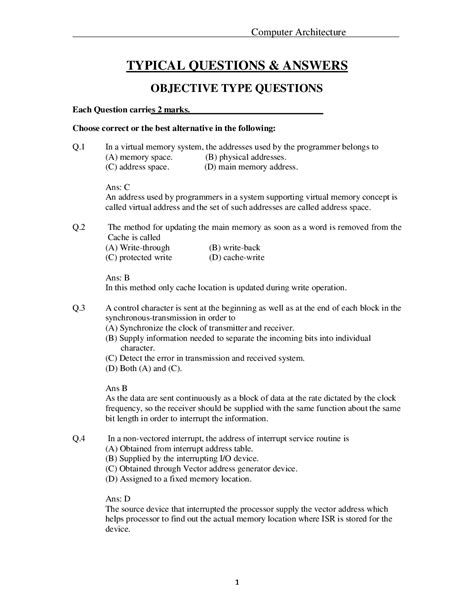 Computer Architecture Objective Type Questions With Answers