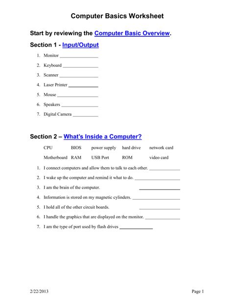 Computer Basics Worksheet Fill In Quiz Trivia Amp Computer Basic Worksheet Answers - Computer Basic Worksheet Answers