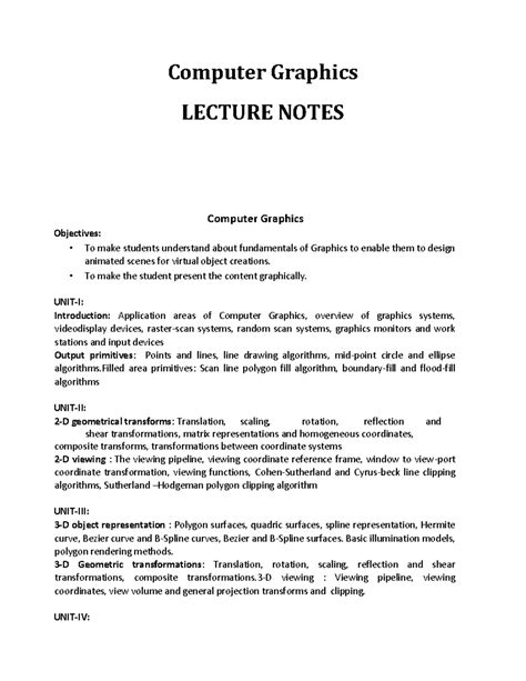 Computer Graphics Lecture Notes University Of Toronto