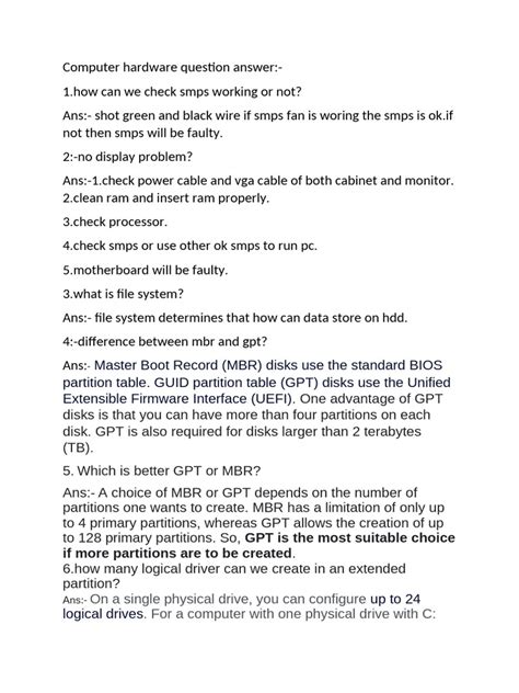 Computer Hardware Question And Answer In
