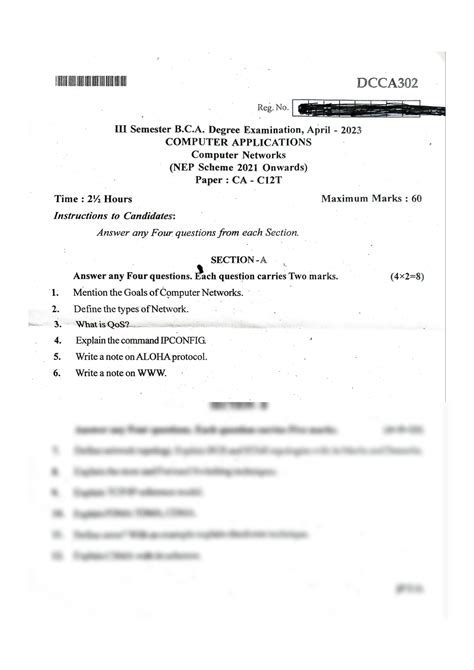 Computer Network 3rd Sem Question Paper Mca