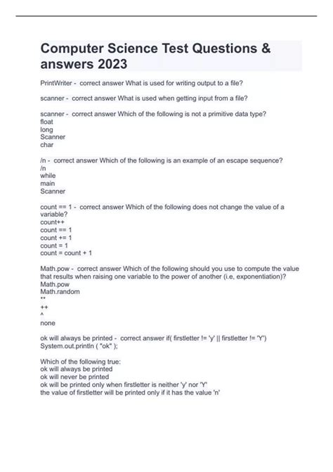 Computer Science Test Questions And Answers