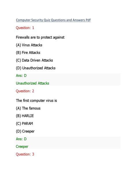 Computer Security Quiz Questions And Answers