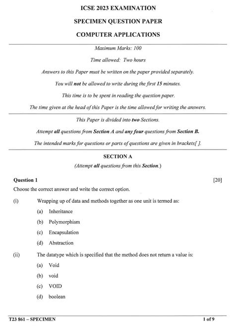 Computer Specimen Paper 2023 Icse